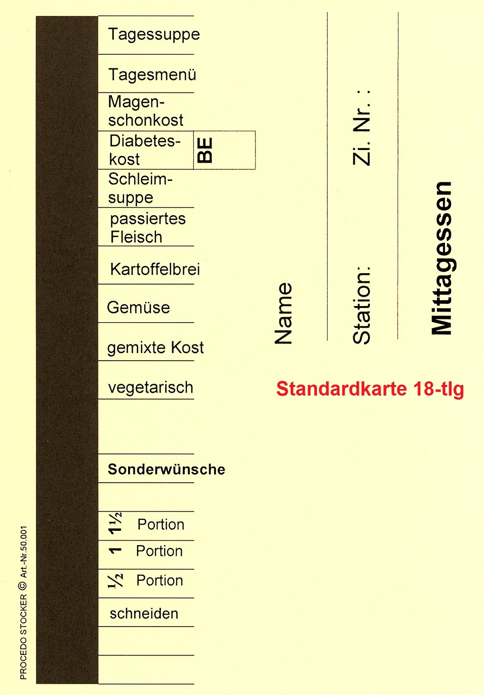 Menükarten Standard Menükarten Standard