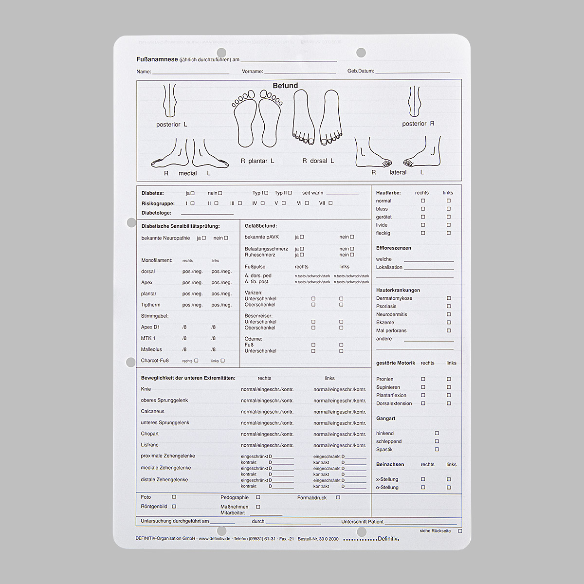 Fußanamnesebogen Orthopädie-Schuhtechnik Fußanamnesebogen Orthopädie-Schuhtechnik