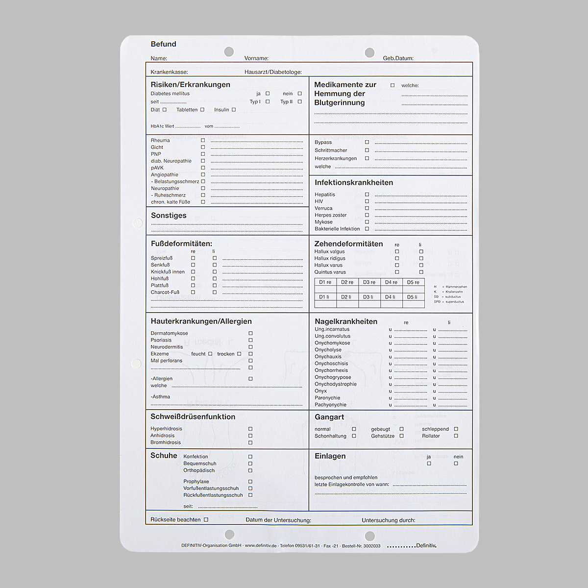 Befundbogen Podologie Befundbogen Podologie