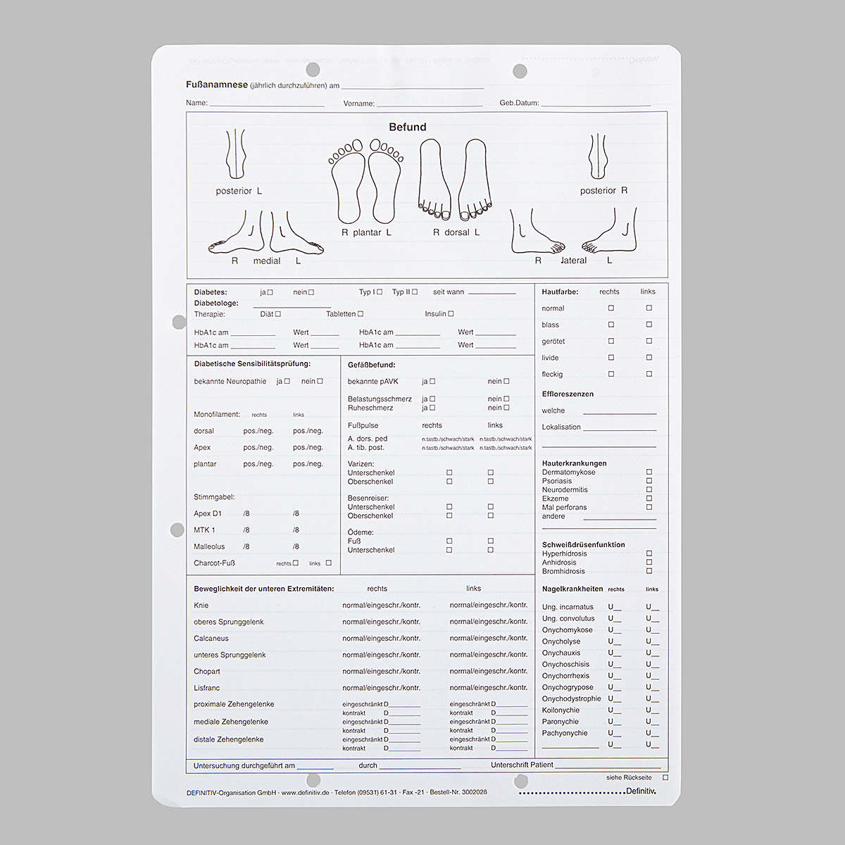 Fußanamnesebogen Podologie Fußanamnesebogen Podologie