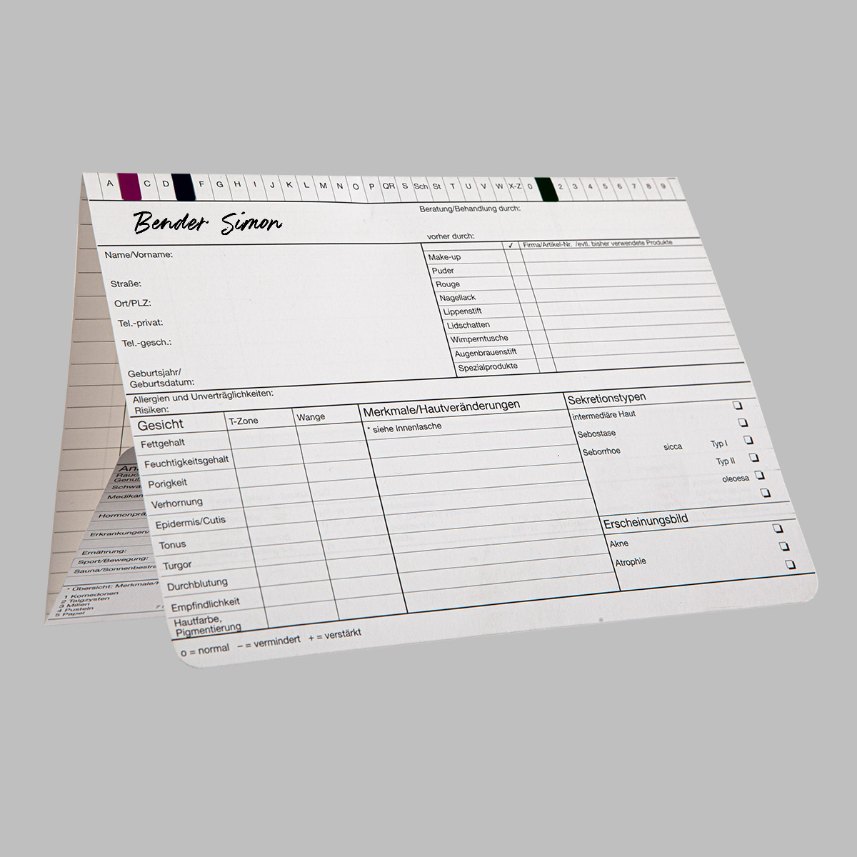 Karteikarte Kosmetik DIN A5 quer - Dreifachkarte  Karteikarte Kosmetik DIN A5 quer - Dreifachkarte