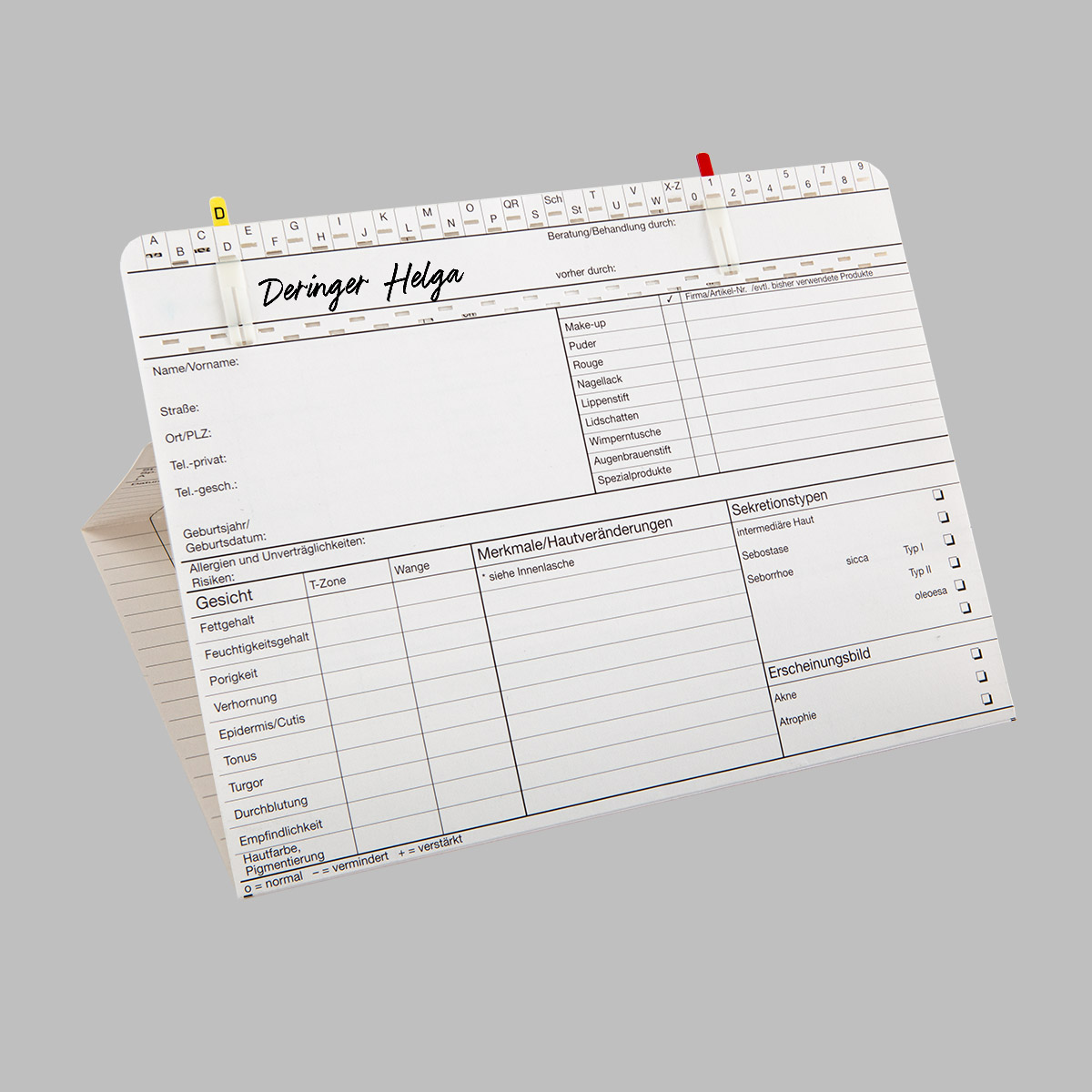 Karteikarte Kosmetik DIN A5 quer - Dreifachkarte  Karteikarte Kosmetik DIN A5 quer - Dreifachkarte