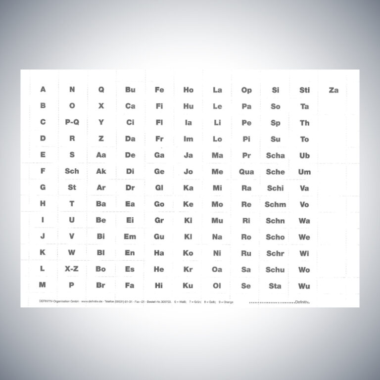 Vordruckbogen mit Alphabet für Vollsichtreiter-weiß