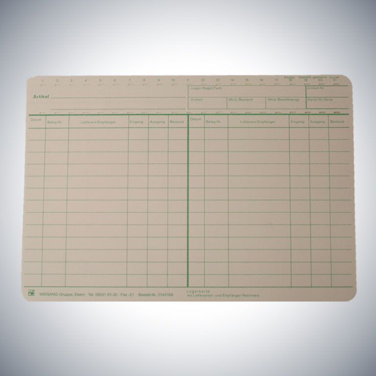 Lagerkarte für Lieferanten
